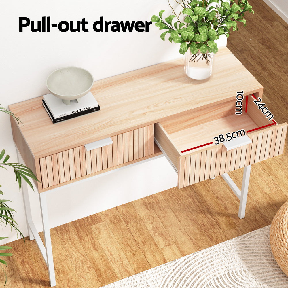2-Drawer Fluted Console Table - White & Pine - Homecoze