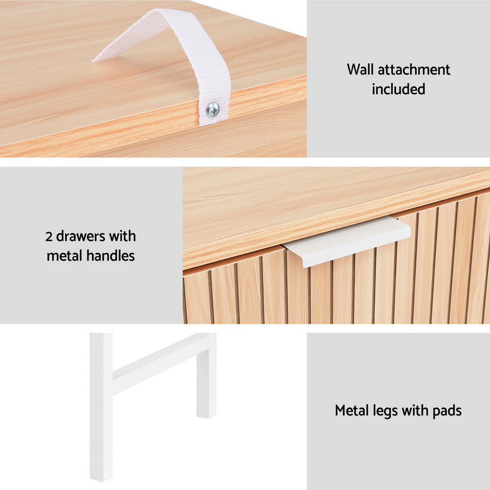 2-Drawer Fluted Console Table - White & Pine - Homecoze