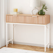 2-Drawer Fluted Console Table - White & Pine - Homecoze