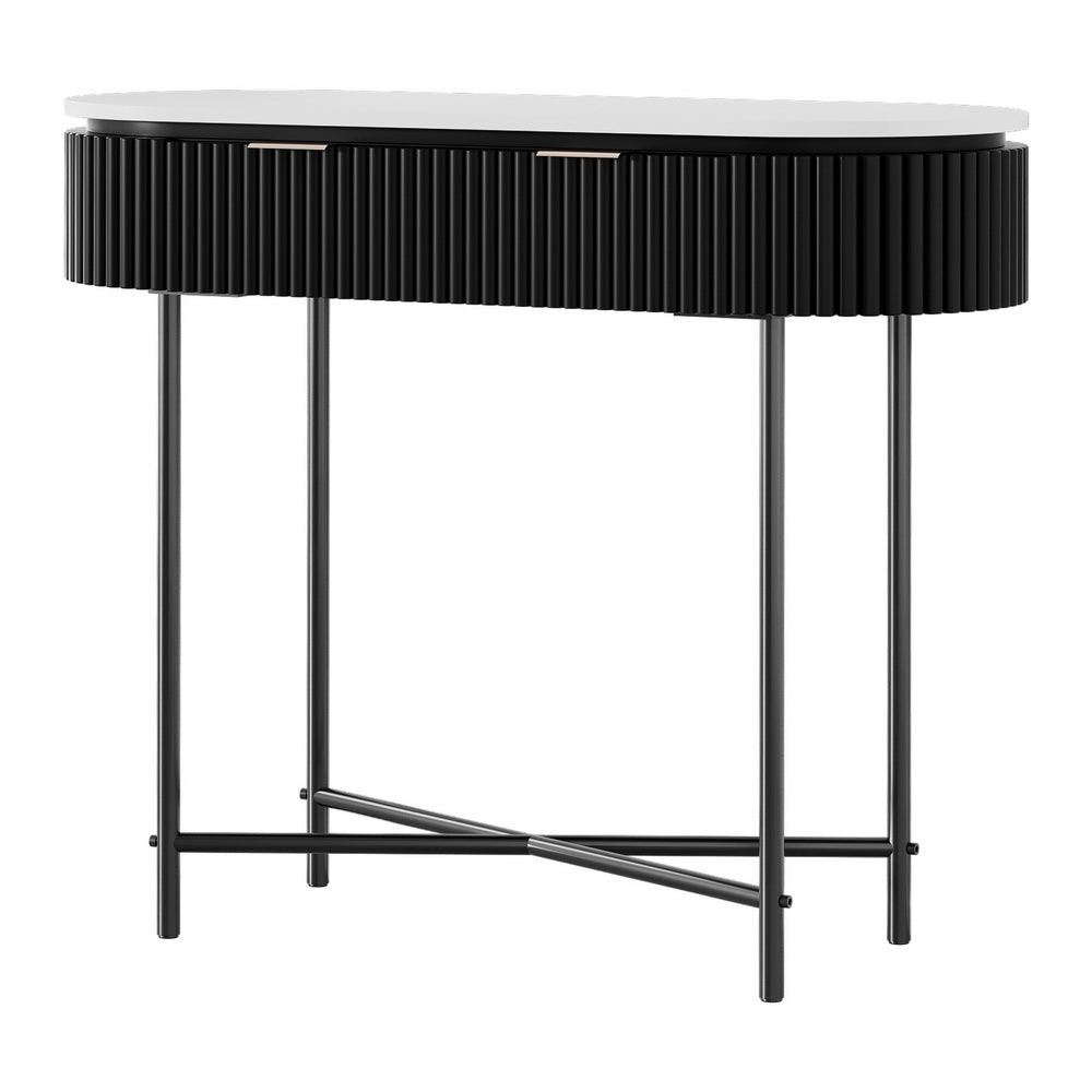 Modern Reeded Wood Console Table 100CM - Black