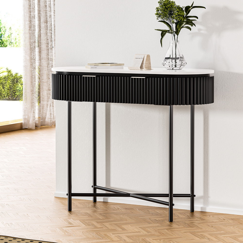 Modern Reeded Wood Console Table 100CM - Black - Homecoze