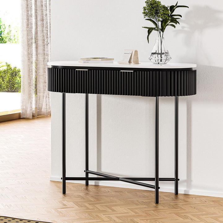 Modern Reeded Wood Console Table 100CM - Black