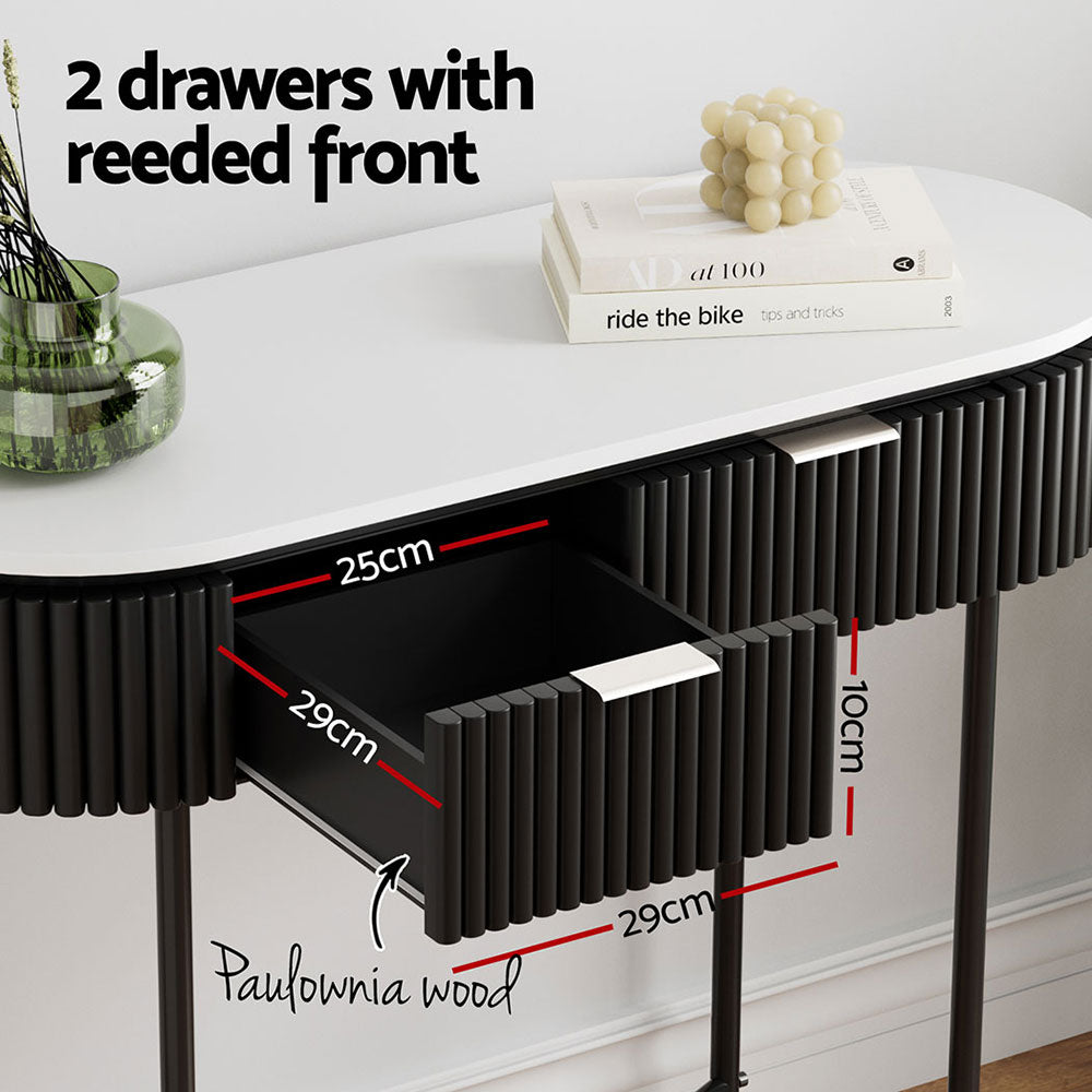 Modern Reeded Wood Console Table 100CM - Black - Homecoze