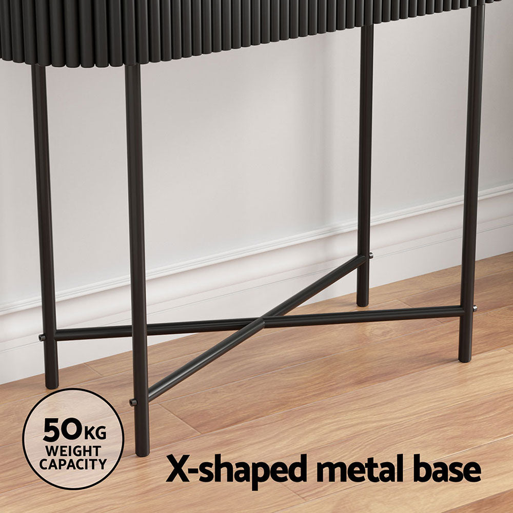 Modern Reeded Wood Console Table 100CM - Black