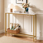 Talia Ultra Narrow Charging Console Table – White & Gold