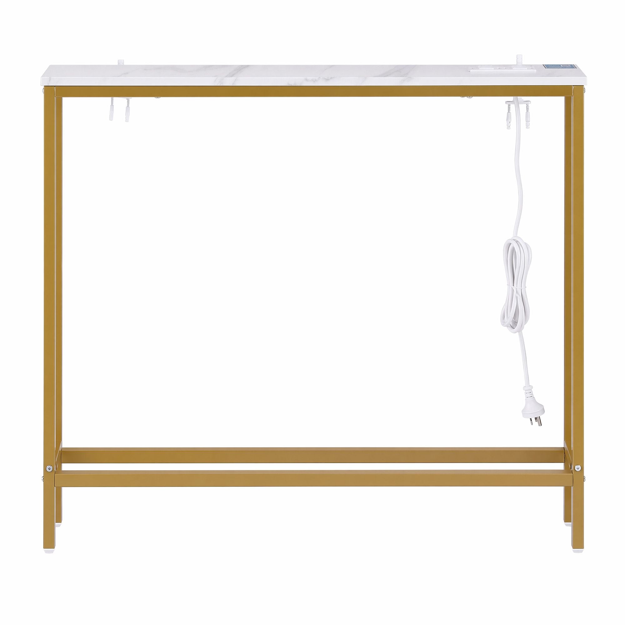 Talia Ultra Narrow Charging Console Table – White & Gold