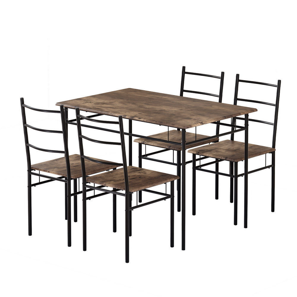 4 Seater Rustic Dining Table & Chair Set - Walnut - Homecoze