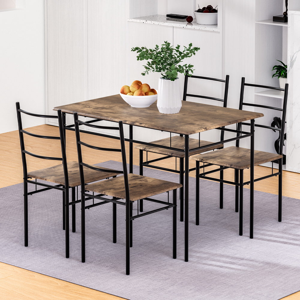 4 Seater Rustic Dining Table & Chair Set - Walnut - Homecoze