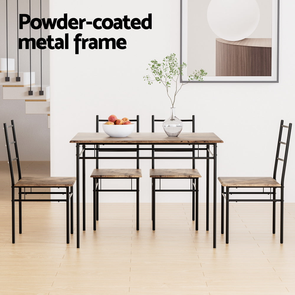 4 Seater Rustic Dining Table & Chair Set - Walnut - Homecoze
