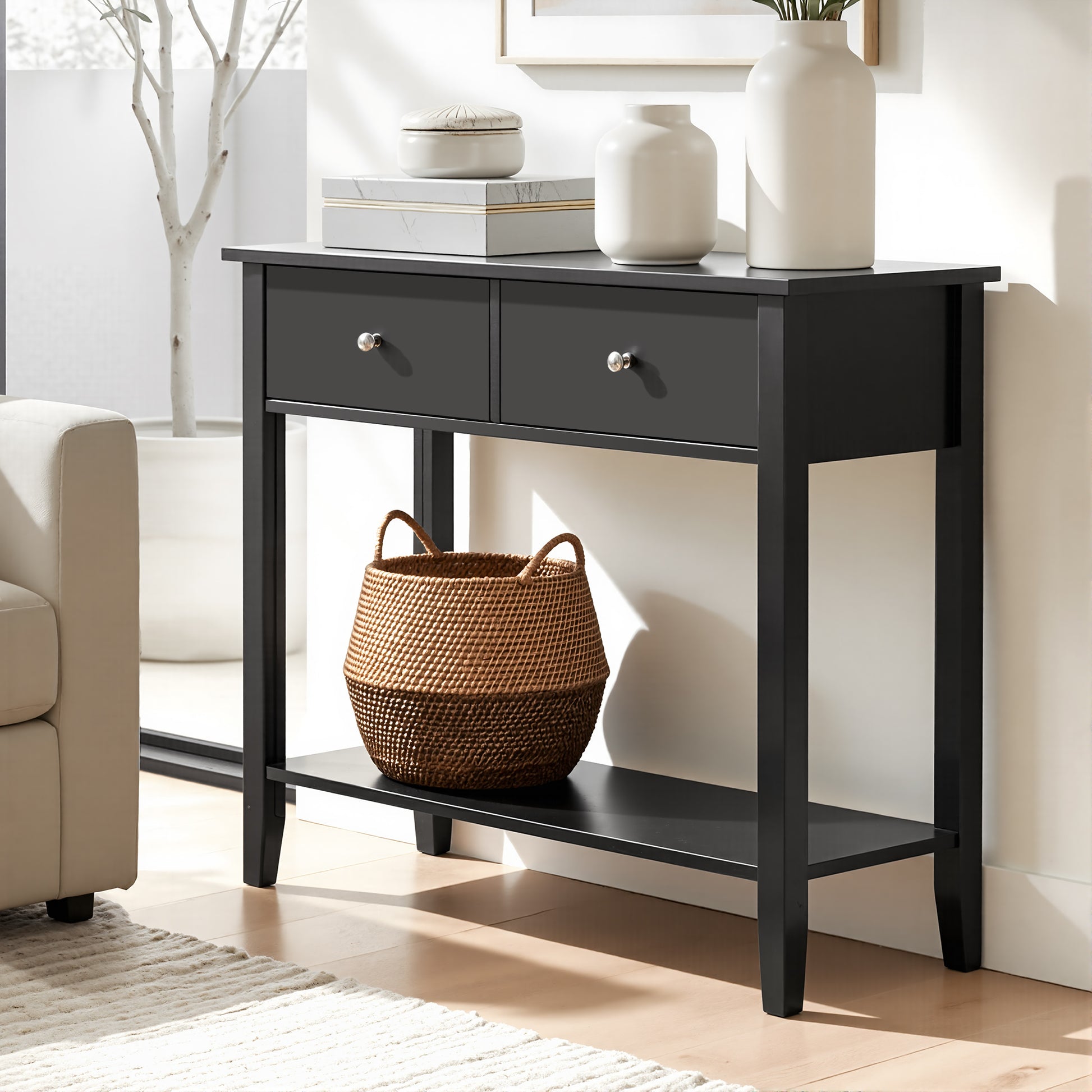 Artiss Console Table Hallway Sofa Entryway Entrance 2 Drawers 80CM Black - Homecoze