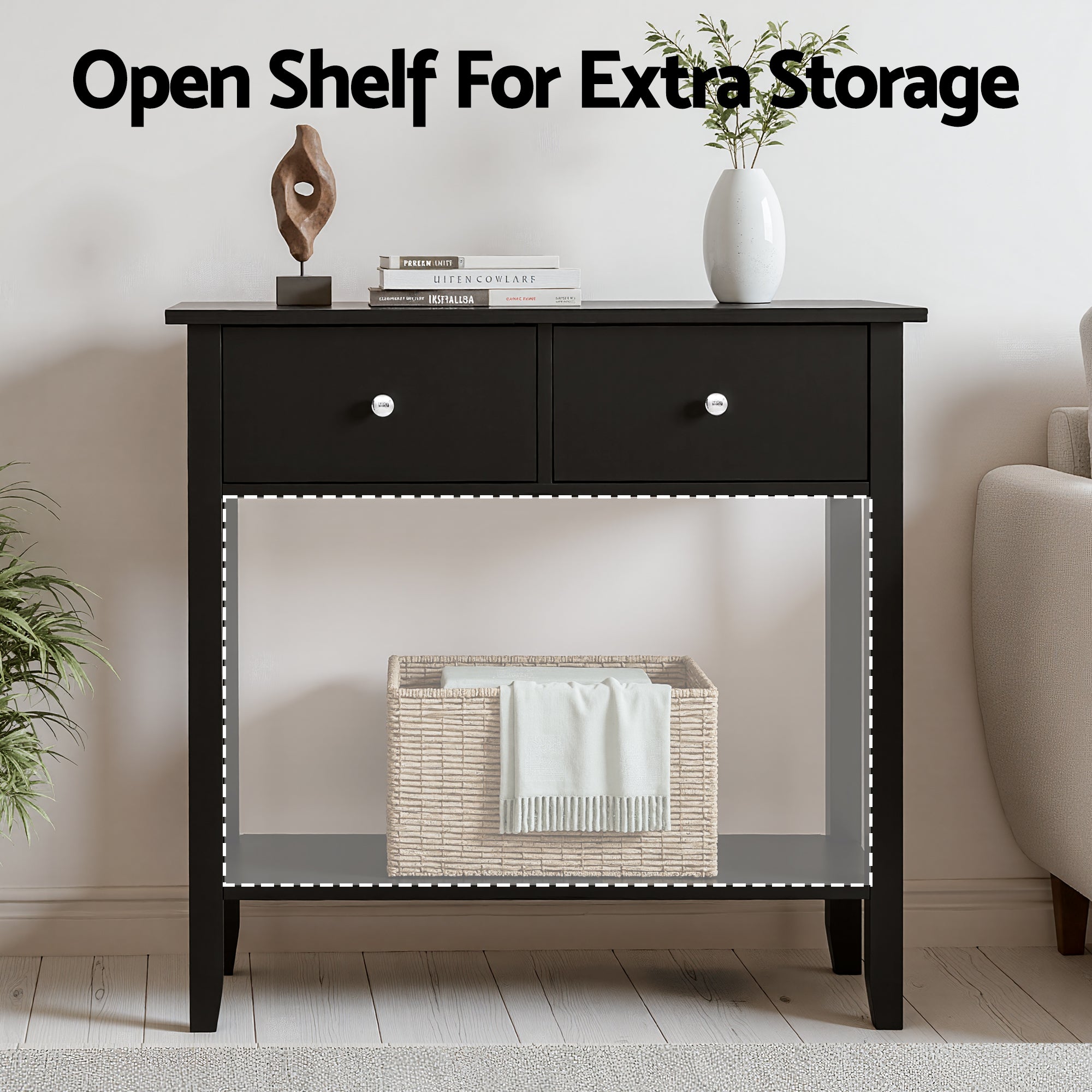 Artiss Console Table Hallway Sofa Entryway Entrance 2 Drawers 80CM Black - Homecoze