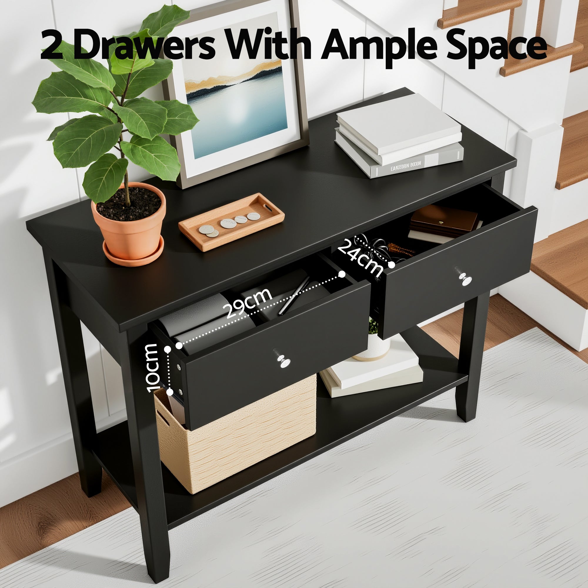Artiss Console Table Hallway Sofa Entryway Entrance 2 Drawers 80CM Black - Homecoze