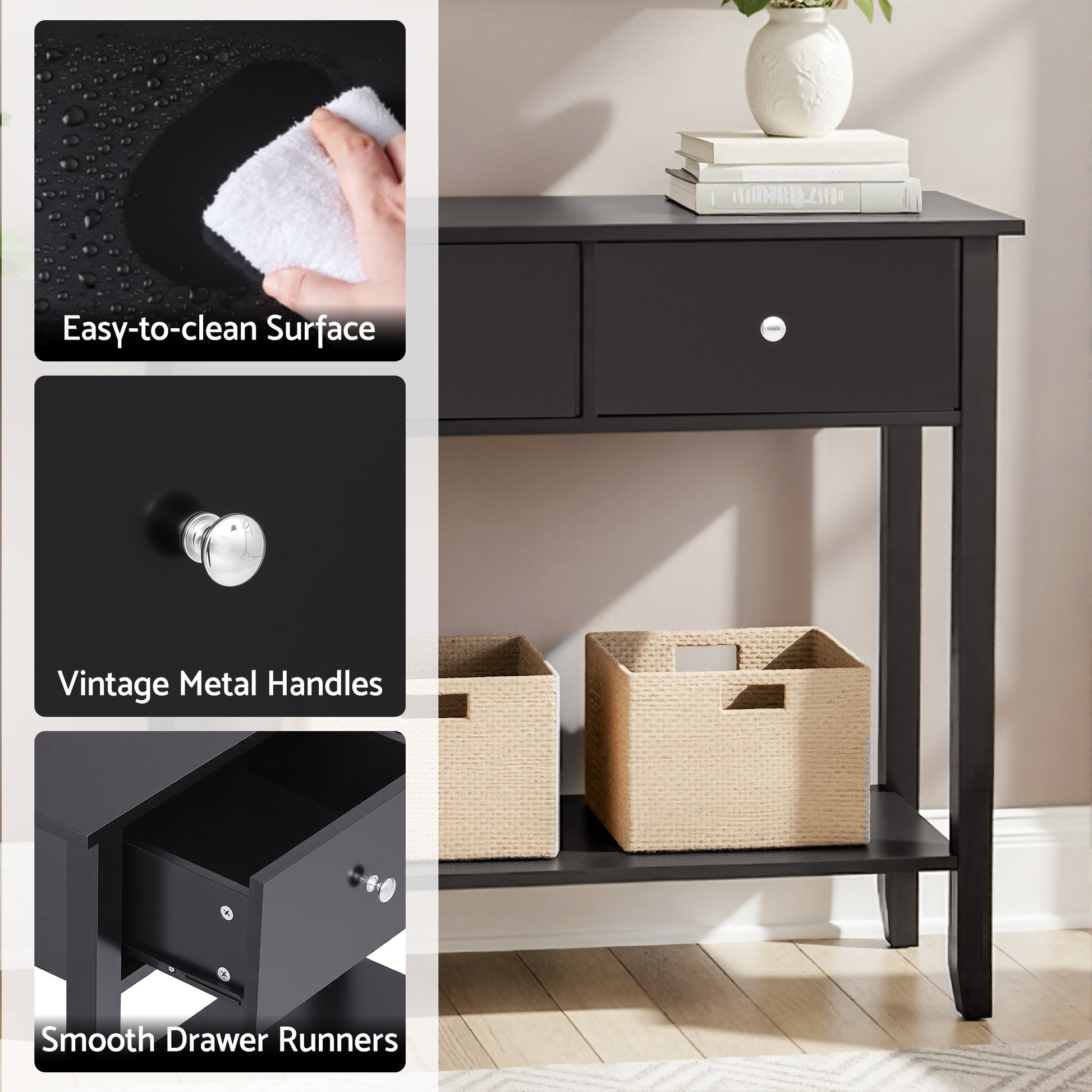 Artiss Console Table Hallway Sofa Entryway Entrance 2 Drawers 80CM Black - Homecoze