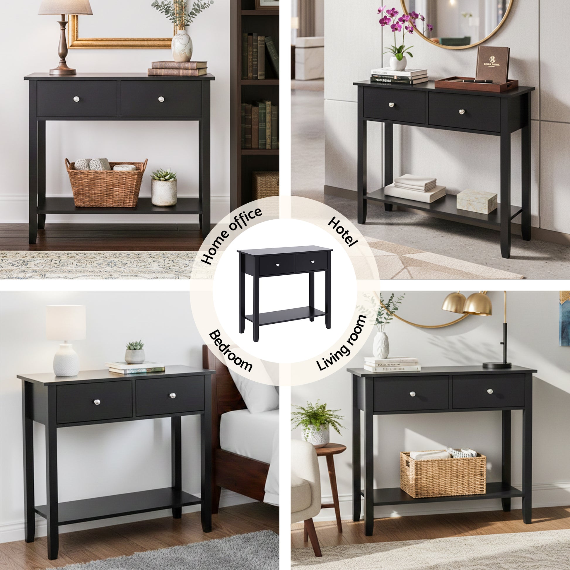 Artiss Console Table Hallway Sofa Entryway Entrance 2 Drawers 80CM Black - Homecoze