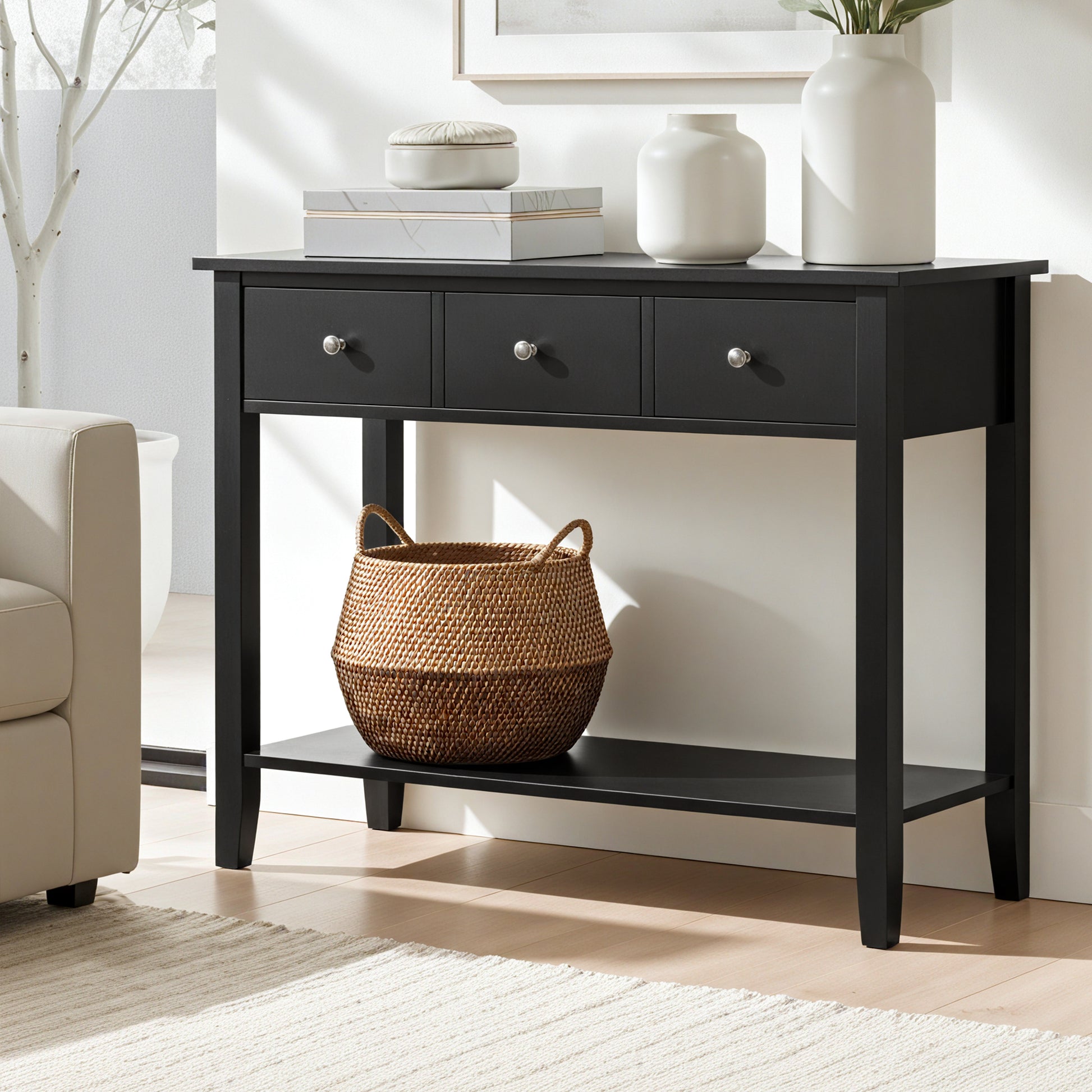 Artiss Console Table Hallway Sofa Entryway Entrance 3 Drawers 100CM Black - Homecoze