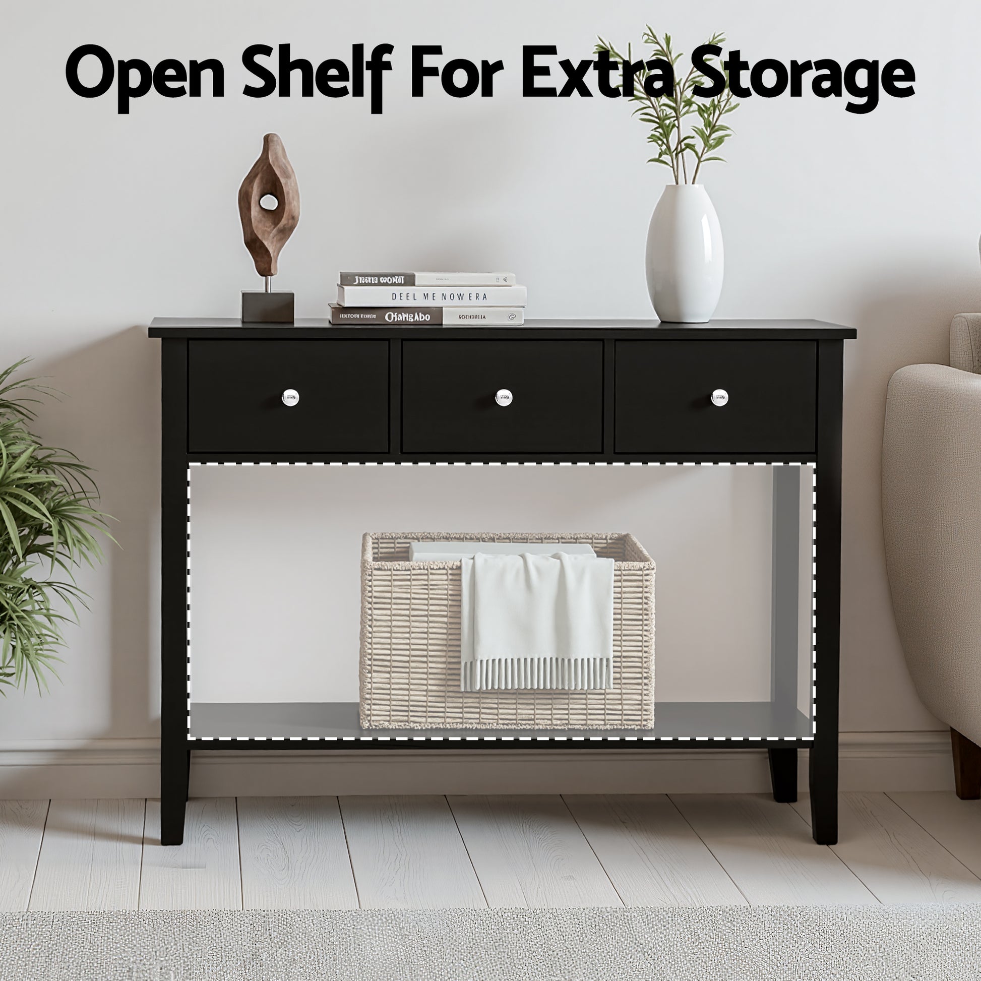 Artiss Console Table Hallway Sofa Entryway Entrance 3 Drawers 100CM Black - Homecoze