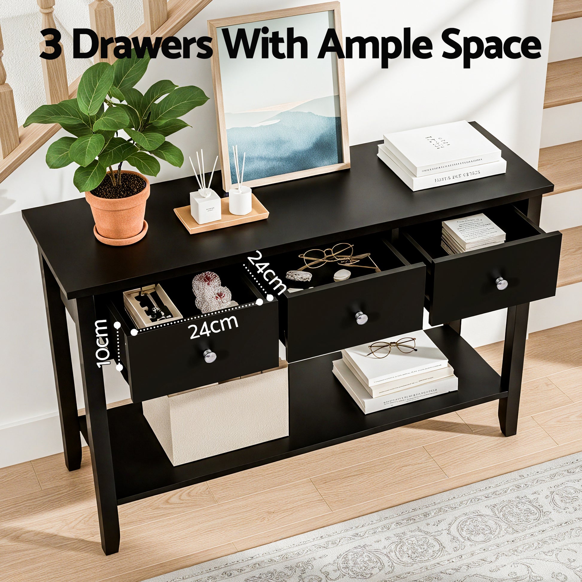 Artiss Console Table Hallway Sofa Entryway Entrance 3 Drawers 100CM Black - Homecoze