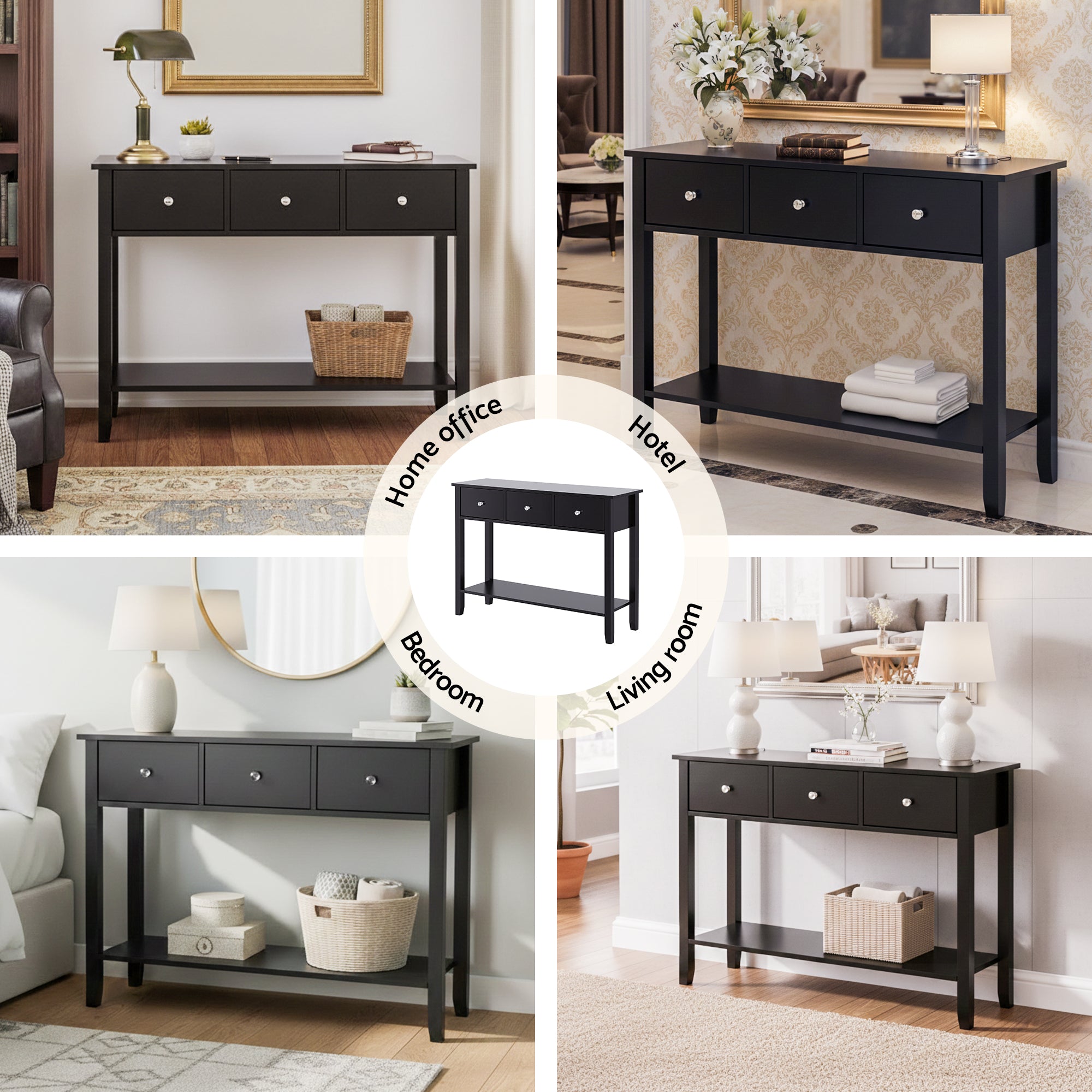 Artiss Console Table Hallway Sofa Entryway Entrance 3 Drawers 100CM Black - Homecoze
