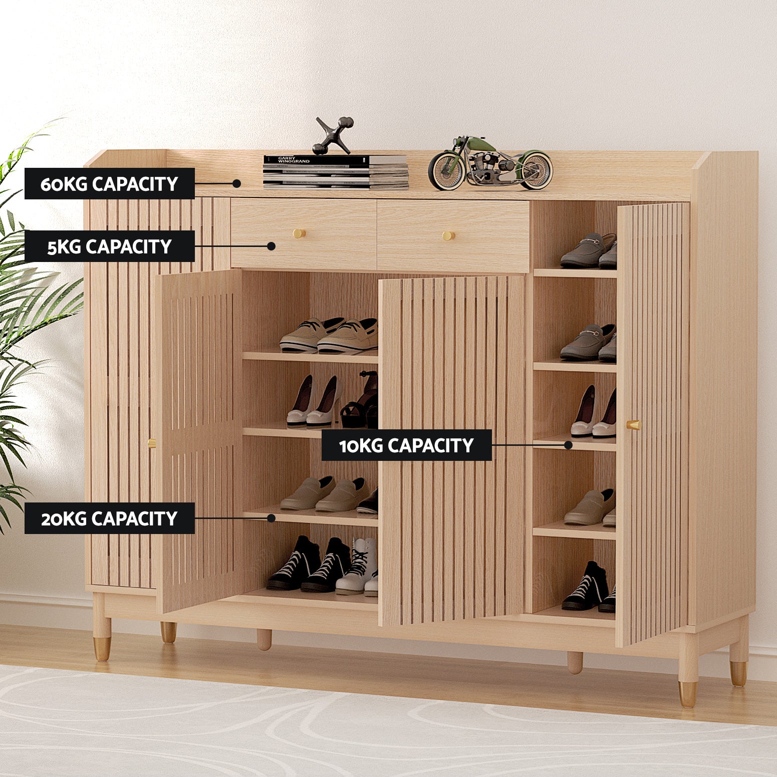Artiss Shoe Rack Cabinet with Shelves 26 Pairs Pine - Homecoze