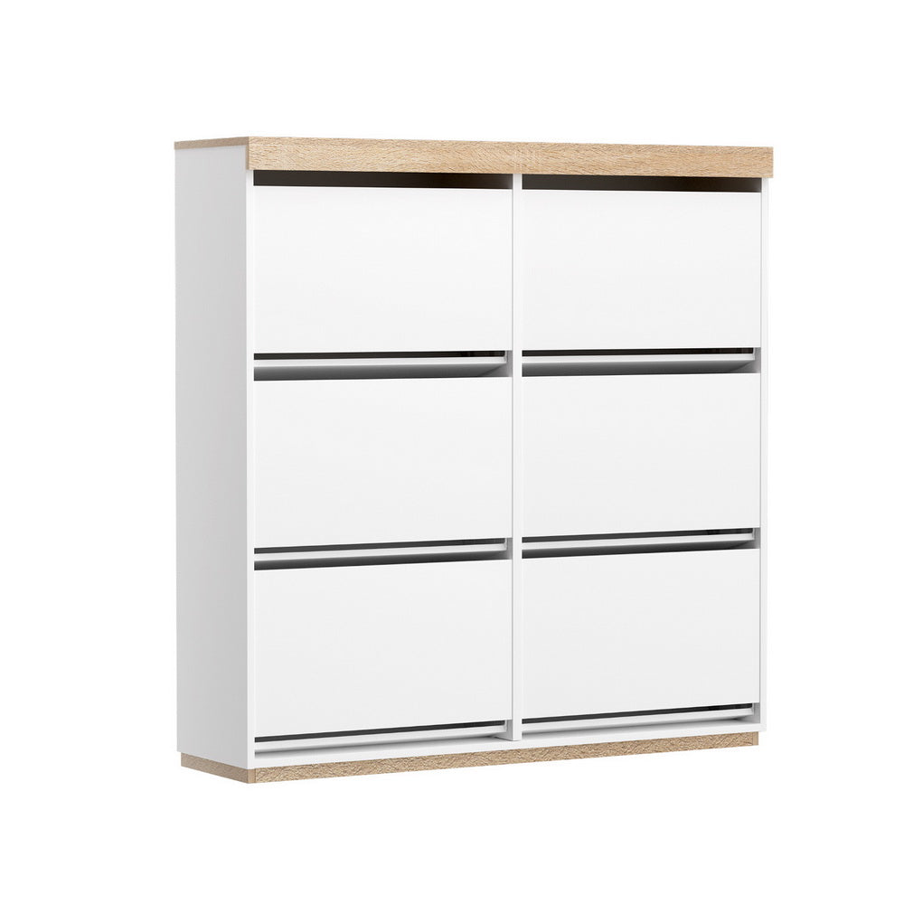 Modern 3-Tier Shoe Storage Sideboard - White & Oak - Homecoze