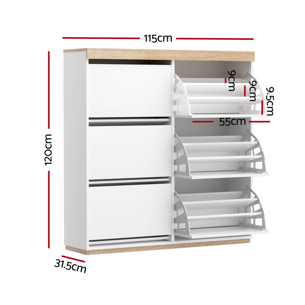 Modern 3-Tier Shoe Storage Sideboard - White & Oak - Homecoze