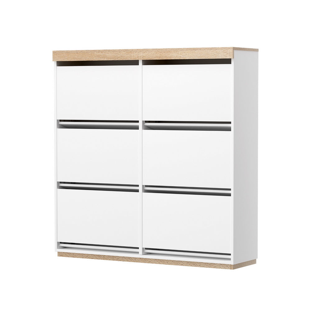 Modern 3-Tier Shoe Storage Sideboard - White & Oak - Homecoze