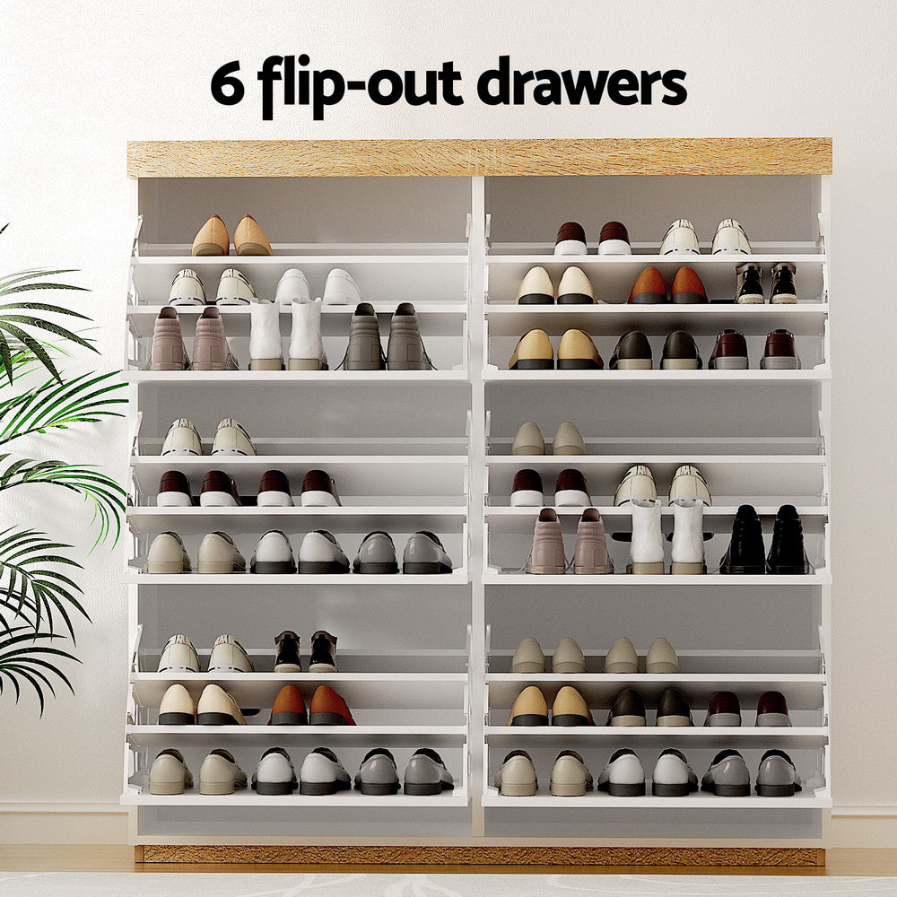 Modern 3-Tier Shoe Storage Sideboard - White & Oak - Homecoze