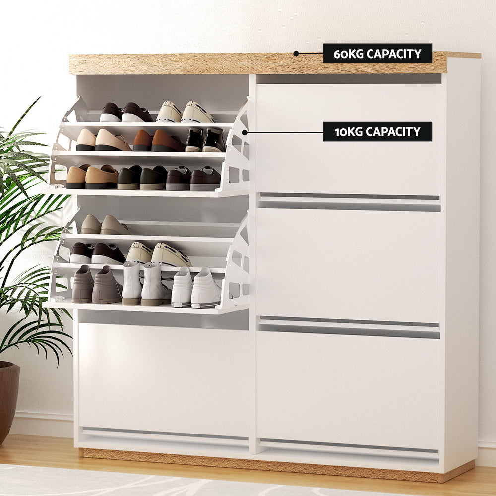 Modern 3-Tier Shoe Storage Sideboard - White & Oak - Homecoze