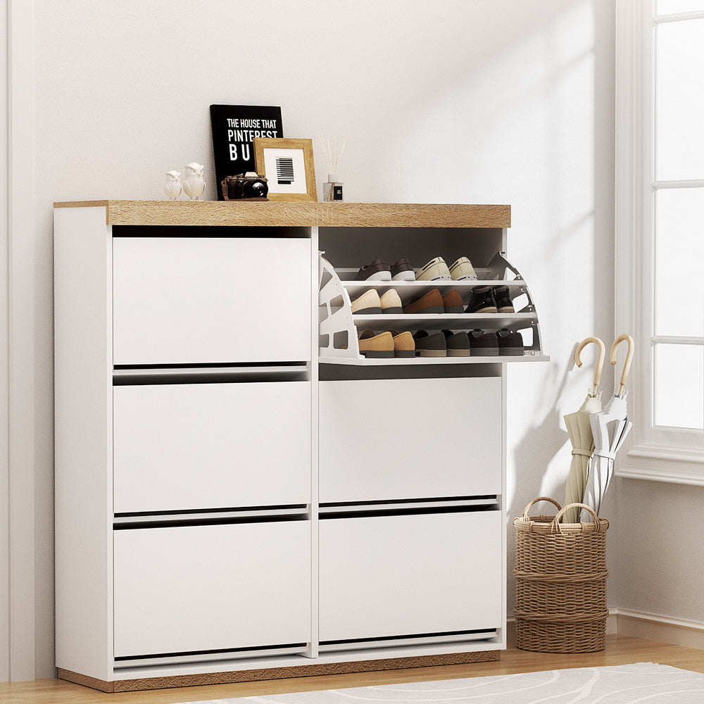 Modern 3-Tier Shoe Storage Sideboard - White & Oak - Homecoze
