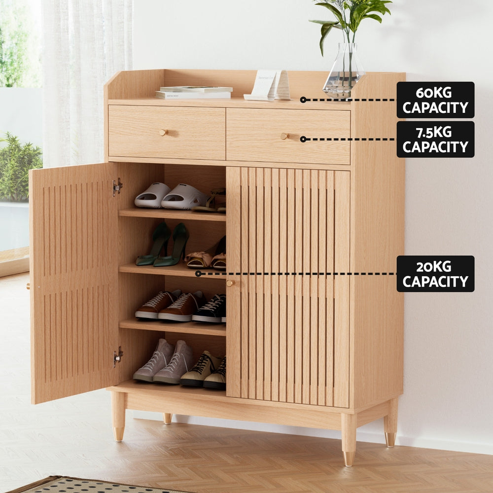 Artiss Shoe Rack Cabinet 4-Tier 16 Pairs Pine - Homecoze