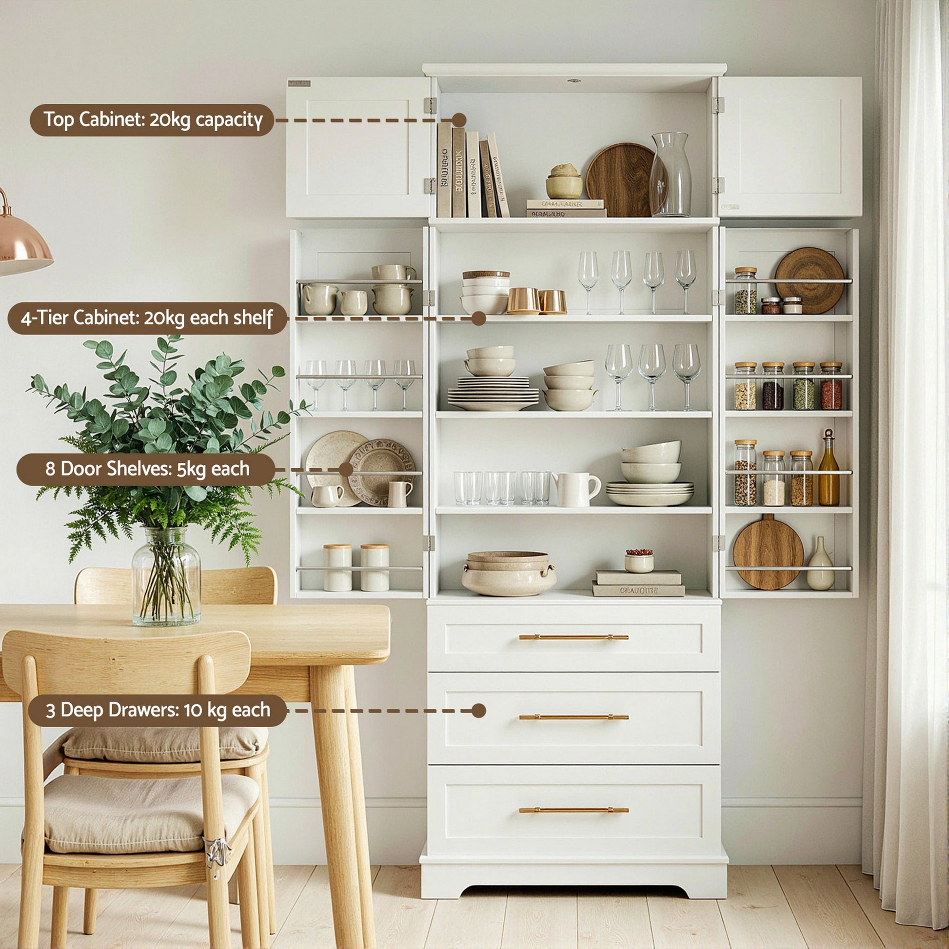 Artiss Buffet Sideboard Cabinet Pantry Kitchen Storage Cupboard Drawers Doors - Homecoze