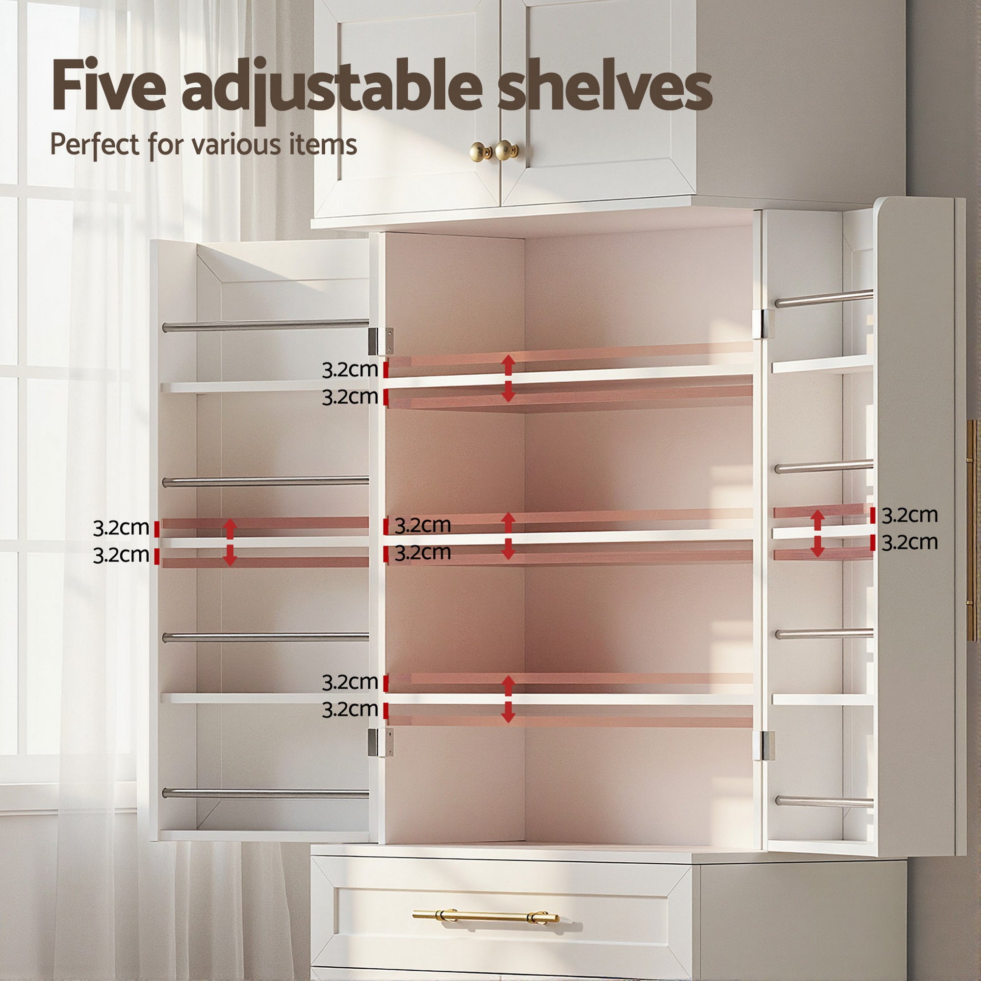 Annalise (Set of 2) Hamptons Kitchen Pantry Storage Cabinets - White