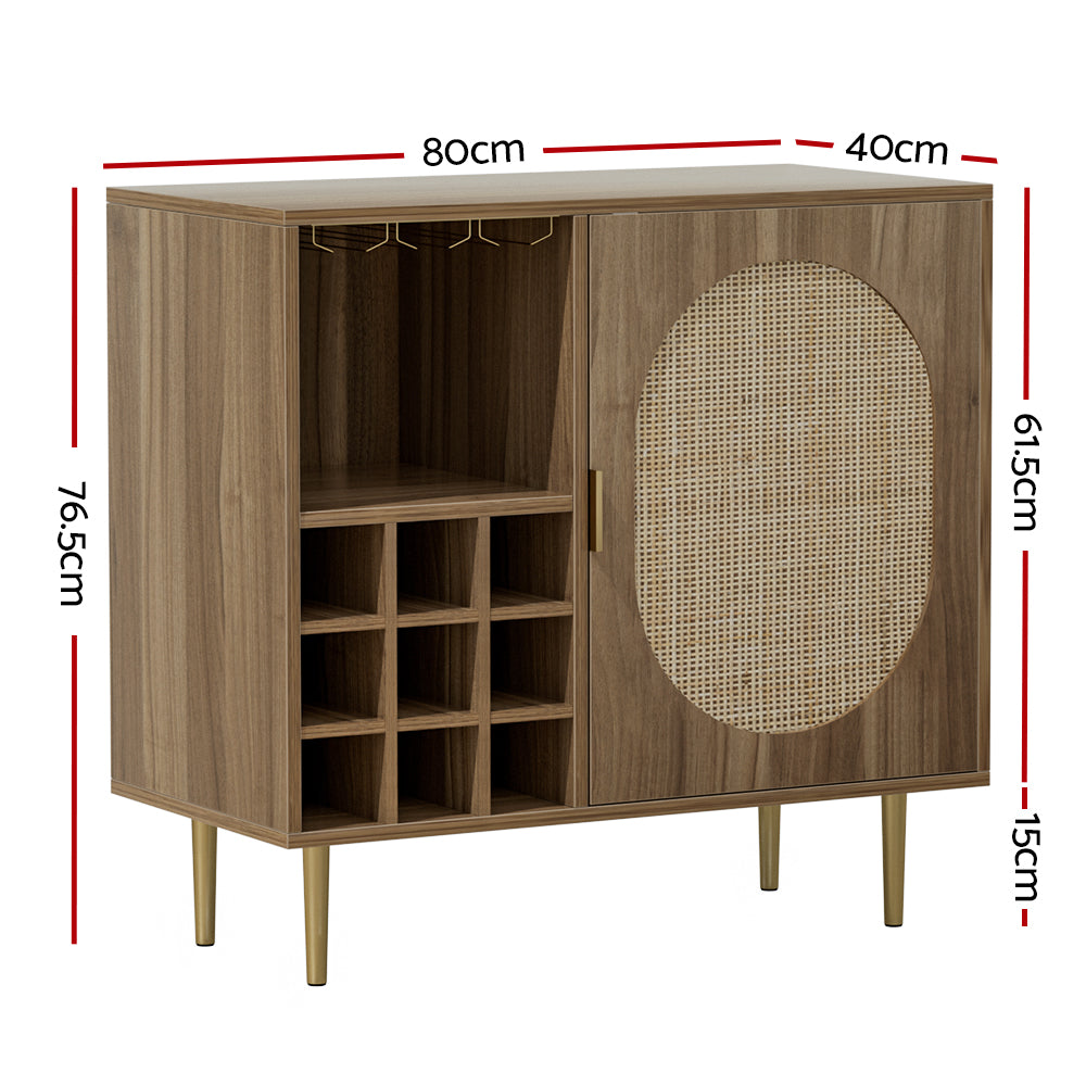 Retro Modern Classic Rattan Buffet Sideboard Wine Storage Rack - Dark Oak - Homecoze