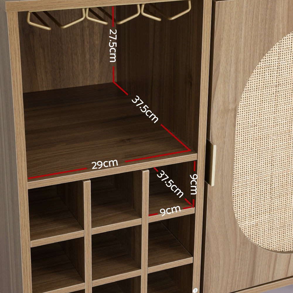 Retro Modern Classic Rattan Buffet Sideboard Wine Storage Rack - Dark Oak - Homecoze