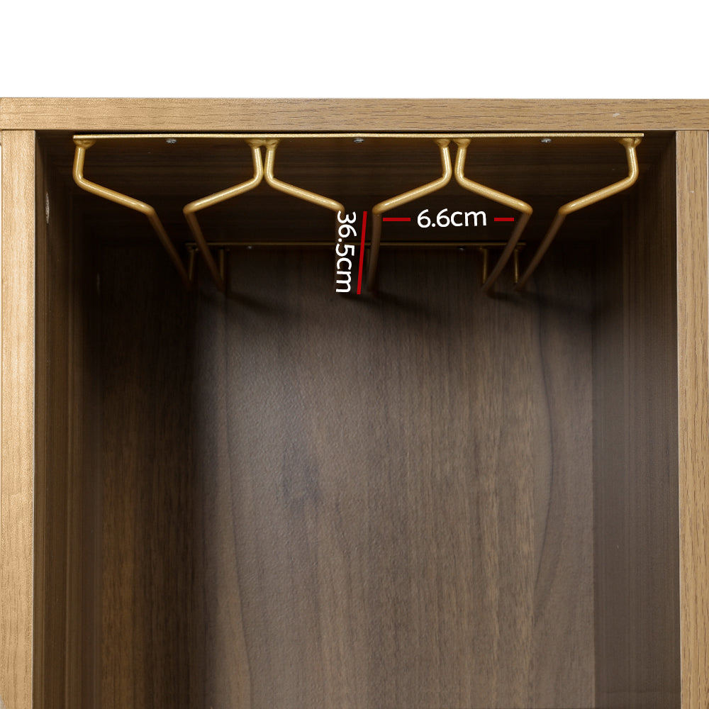 Retro Modern Classic Rattan Buffet Sideboard Wine Storage Rack - Dark Oak - Homecoze