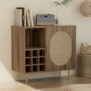 Retro Modern Classic Rattan Buffet Sideboard Wine Storage Rack - Dark Oak - Homecoze
