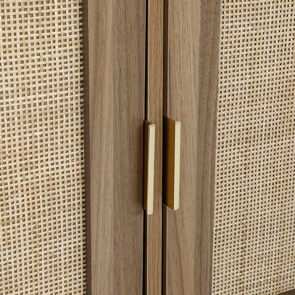 Retro Modern Classic Rattan Buffet Sideboard 2 Door Storage Cupboard - Dark Oak - Homecoze
