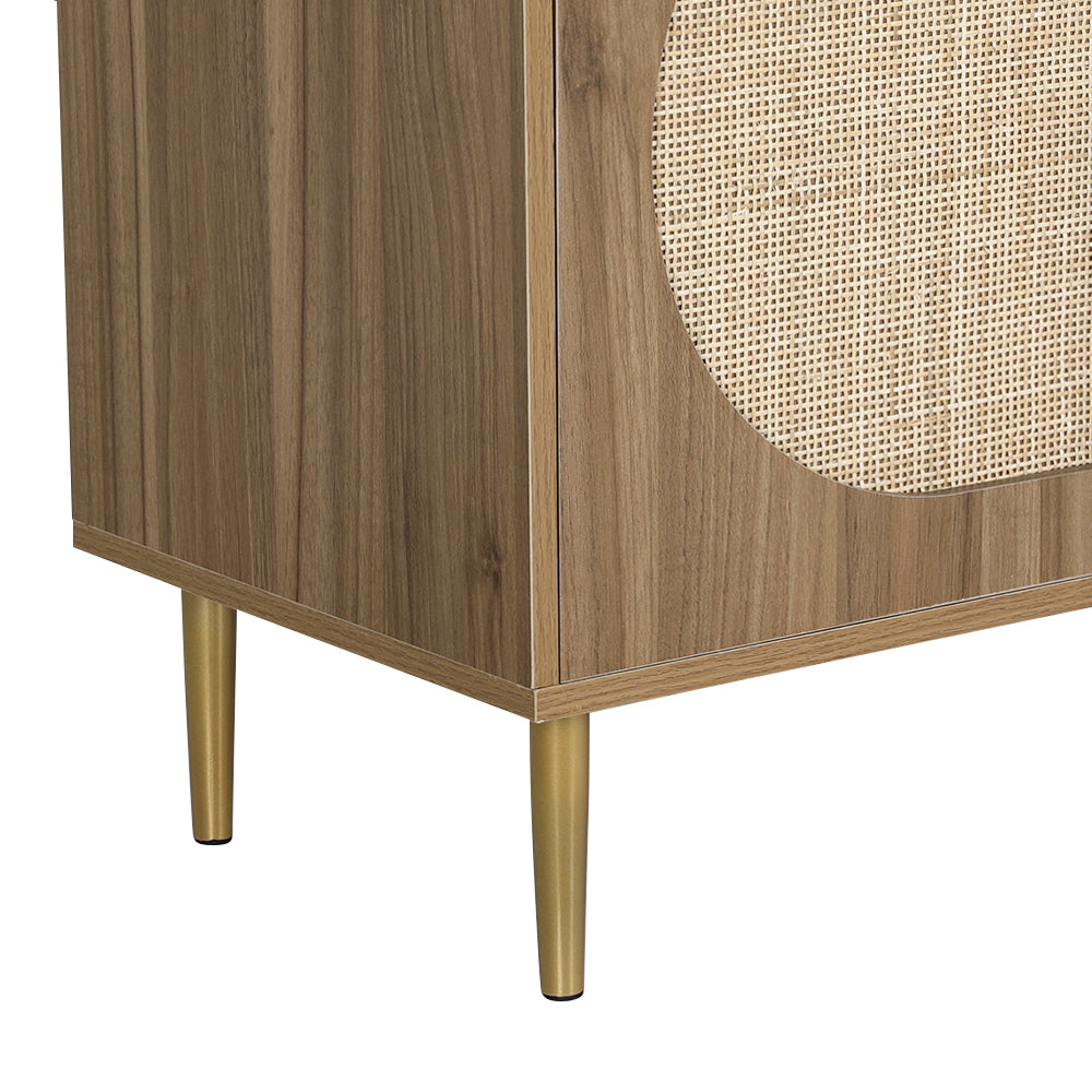 Retro Modern Classic Rattan Buffet Sideboard 2 Door Storage Cupboard - Dark Oak - Homecoze