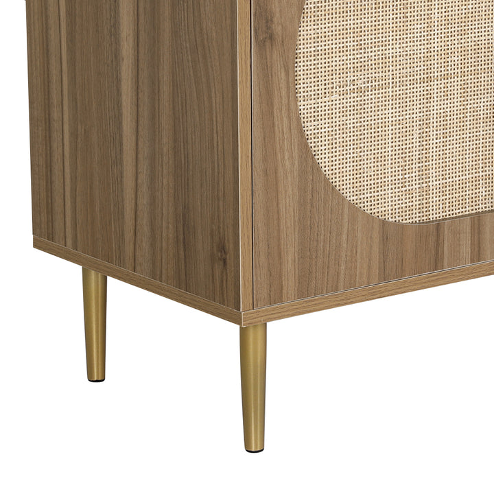 Retro Modern Classic Rattan Buffet Sideboard 2 Door Storage Cupboard - Dark Oak - Homecoze