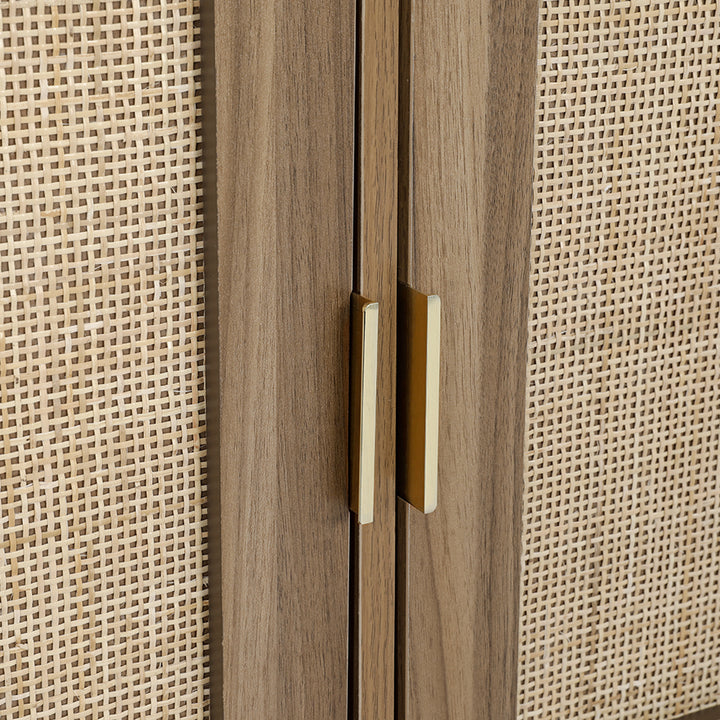 Retro Modern Classic Rattan Buffet Sideboard 3 Door Storage Cupboard - Dark Oak - Homecoze