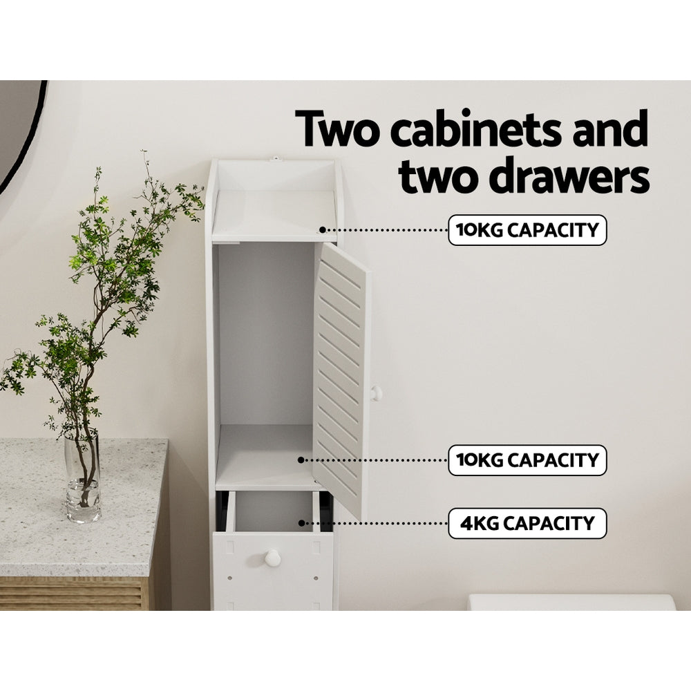 Slimline Bathroom Toilet Storage Cabinet - White - Homecoze