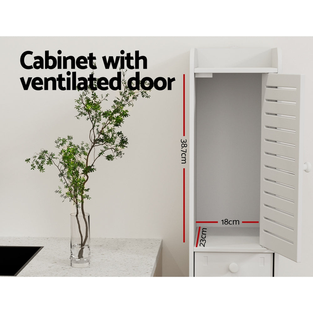 Slimline Bathroom Toilet Storage Cabinet - White - Homecoze
