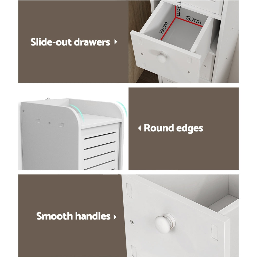 Slimline Bathroom Toilet Storage Cabinet - White - Homecoze