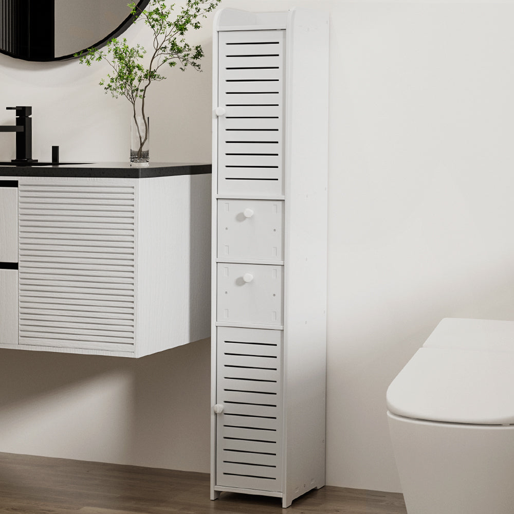 Slimline Bathroom Toilet Storage Cabinet - White - Homecoze