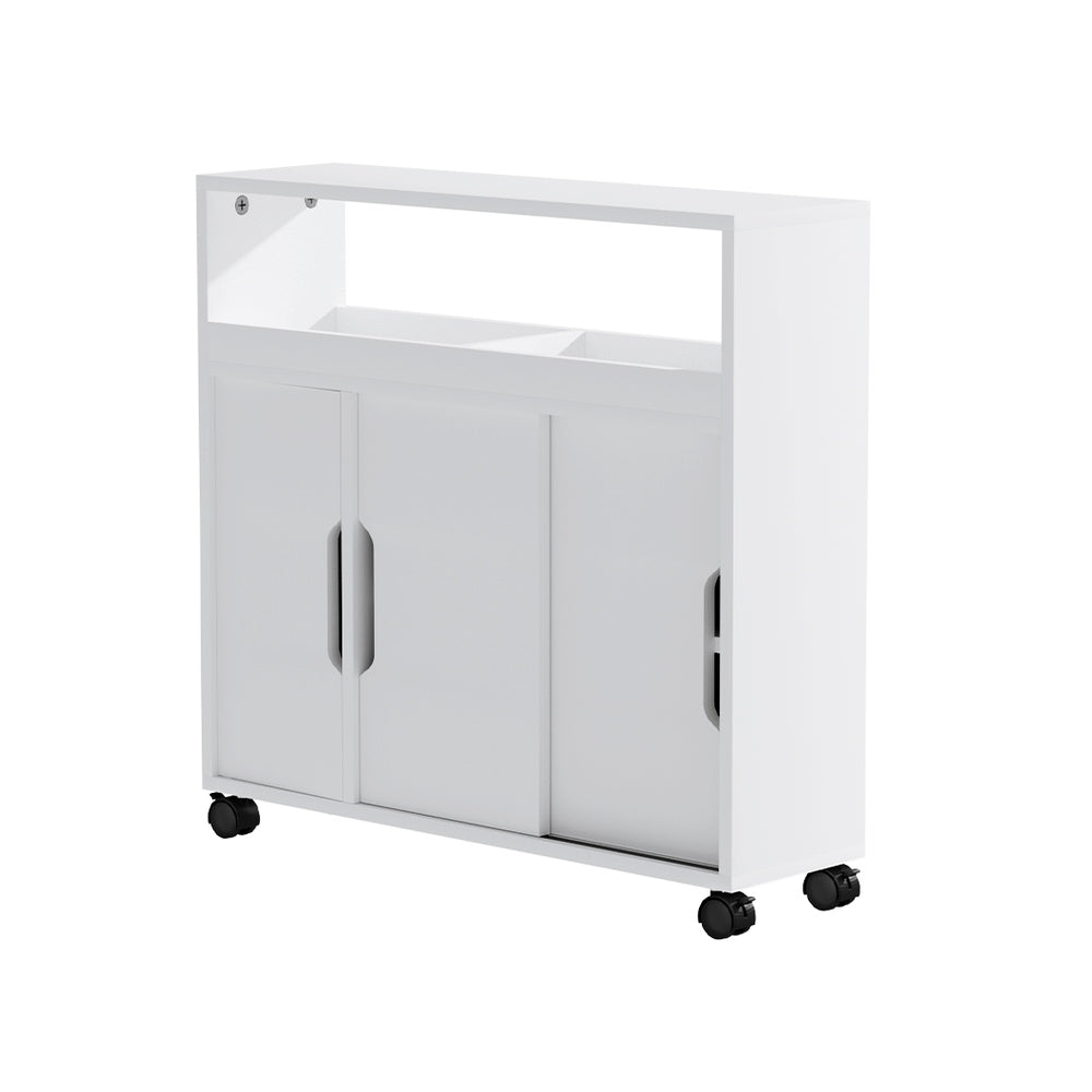 Bathroom Laundry Slim Storage Caddy 3 Door Cabinet Toilet Cupboard - White - Homecoze