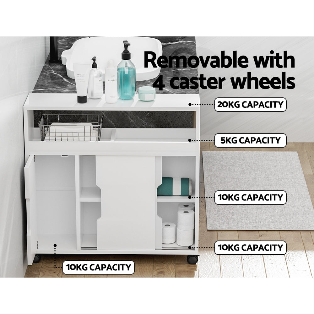 Bathroom Laundry Slim Storage Caddy 3 Door Cabinet Toilet Cupboard - White - Homecoze