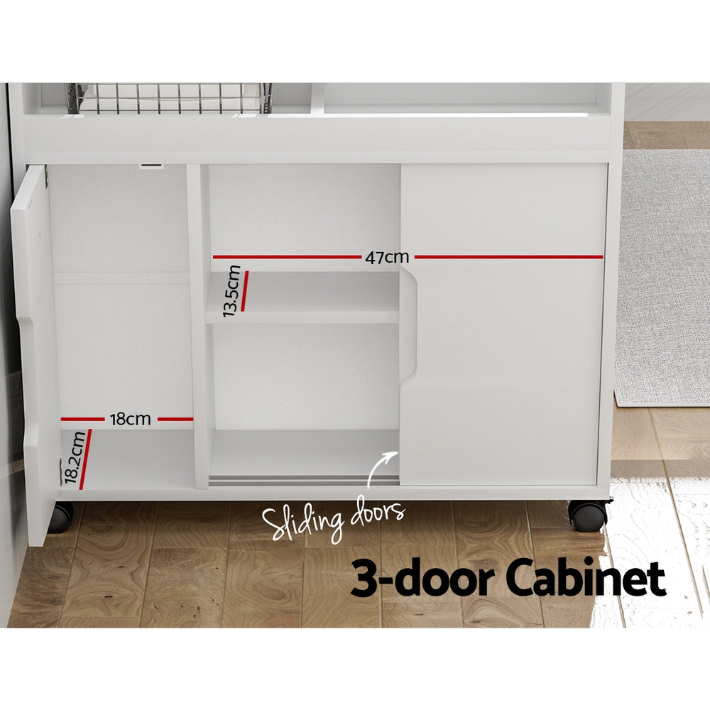 Bathroom Laundry Slim Storage Caddy 3 Door Cabinet Toilet Cupboard - White - Homecoze