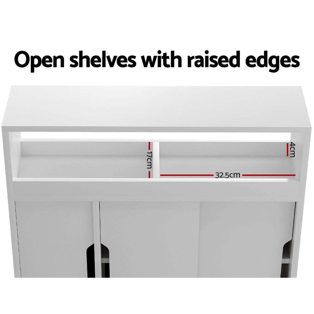Bathroom Laundry Slim Storage Caddy 3 Door Cabinet Toilet Cupboard - White - Homecoze