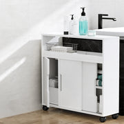 Bathroom Laundry Slim Storage Caddy 3 Door Cabinet Toilet Cupboard - White - Homecoze