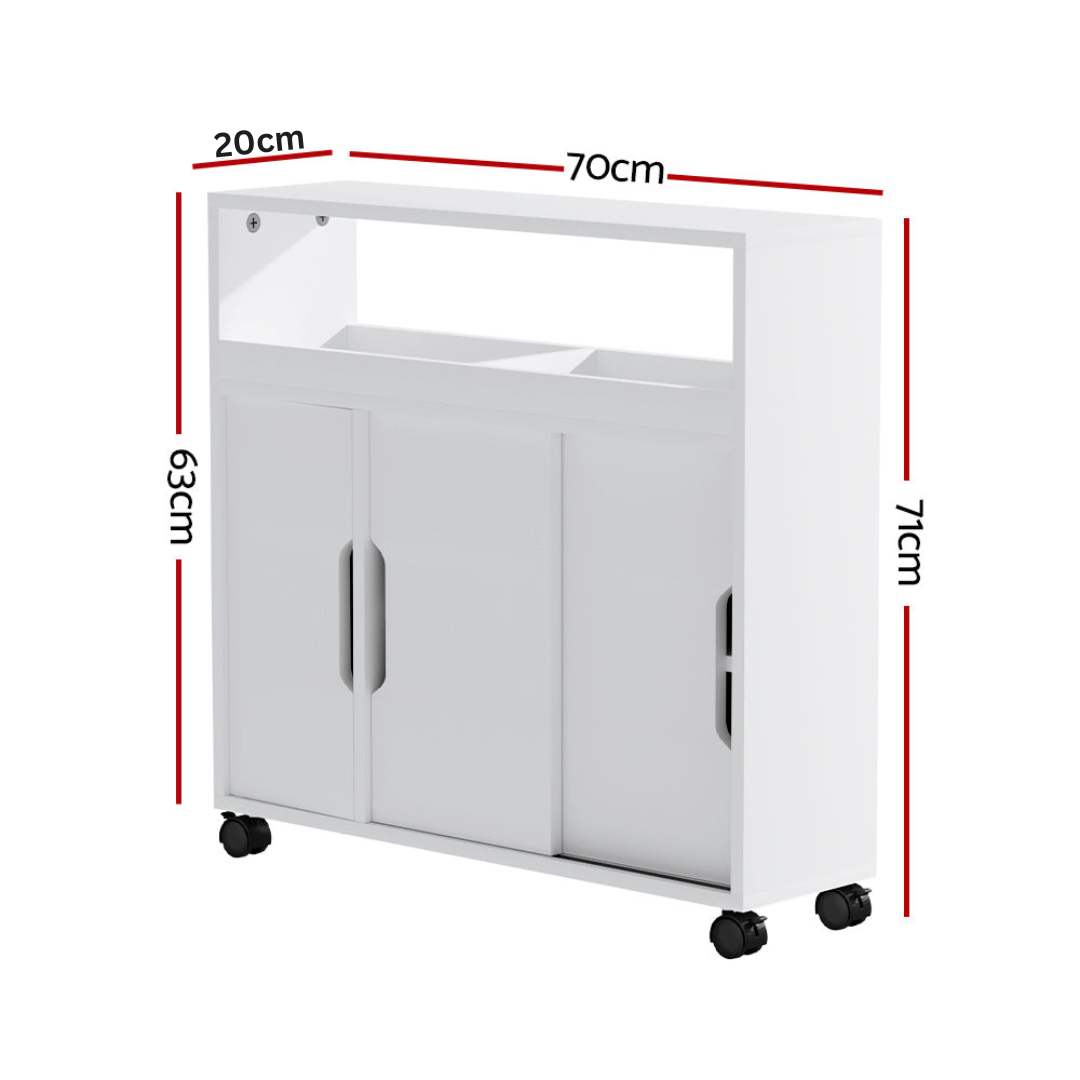 Bathroom Laundry Slim Storage Caddy 3 Door Cabinet Toilet Cupboard - White - Homecoze